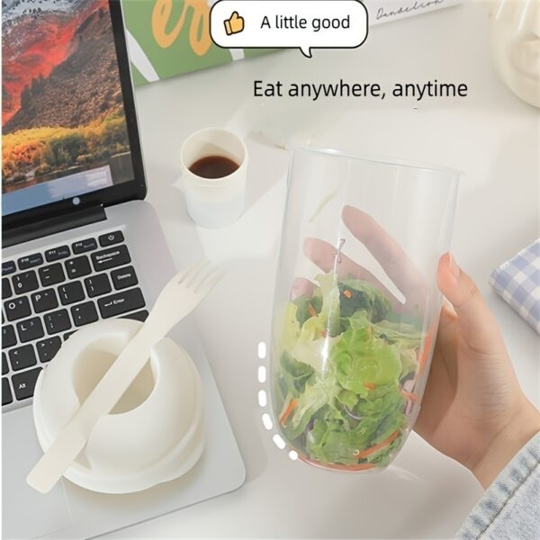 1pc Fresh Salad Cup; Keep Fit Salad Meal Shaker Cup; 1000ml/33.81oz; Portable Fruit Vegetable Milk Cup; 7.87''X2.33'' - Image 3