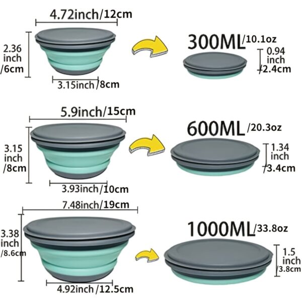 3pcs/set Camping Bowl; Silicone Collapsible Bowl Lunch Box Salad Bowl With Lid; Expandable Food Storage Containers Set With Folding - Image 5