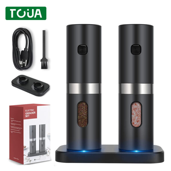 Electric Salt And Pepper Grinder Set With Charging Base Automatic Salt Pepper Mill Refillable Adjustable Coarseness Salt Grinder - Image 2