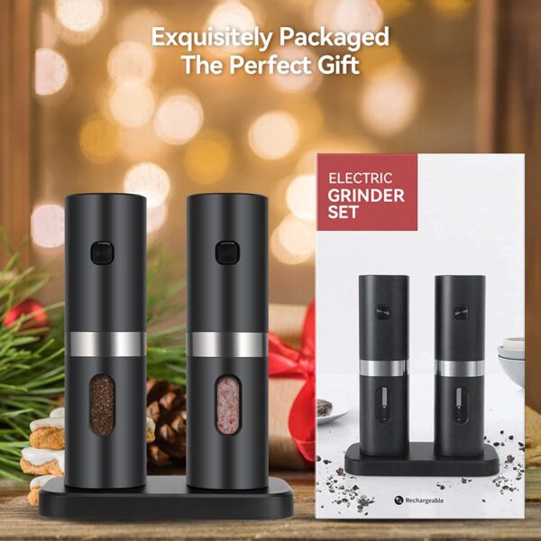 Electric Salt And Pepper Grinder Set With Charging Base Automatic Salt Pepper Mill Refillable Adjustable Coarseness Salt Grinder - Image 3