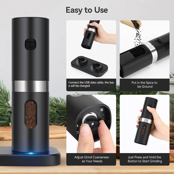 Electric Salt And Pepper Grinder Set With Charging Base Automatic Salt Pepper Mill Refillable Adjustable Coarseness Salt Grinder - Image 6