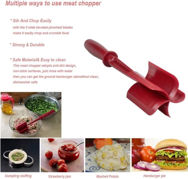 i Kito Ground Meat Chopper Utensil; Plastic Beef Hamburger Tool; Potato Masher Black - Image 10