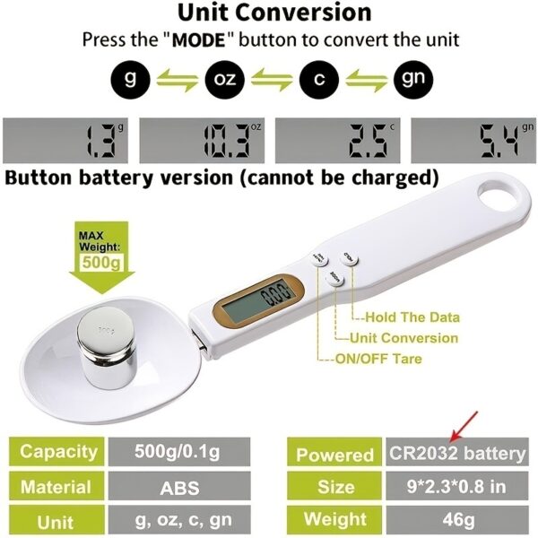 Electronic Kitchen Scale; 0.1g-500g LCD Display Digital Weight Measuring Spoon; Kitchen Tool (Button Battery Version Cannot Be Charged) Outdoor Home Kitchen Accessories - Image 7