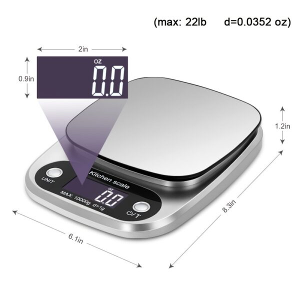 Supermarket Kitchen Scales Stainless Steel Weighing For Food Diet 22lb(1oz) Balance Measuring LCD Precision Electronic Vegetable Mark; Postal Scales/digital Scale; Without Batteries - Image 3