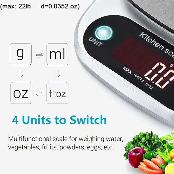 Supermarket Kitchen Scales Stainless Steel Weighing For Food Diet 22lb(1oz) Balance Measuring LCD Precision Electronic Vegetable Mark; Postal Scales/digital Scale; Without Batteries - Image 5