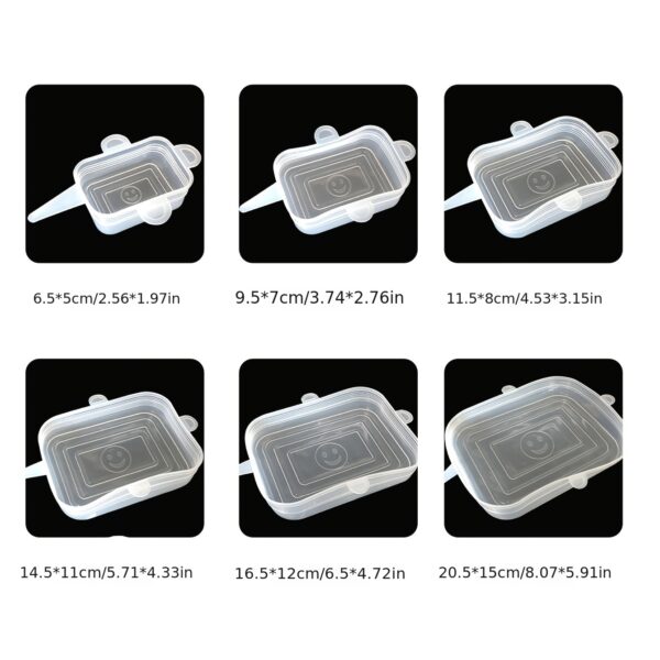 6pcs Rectangular Silicone Fresh-keeping Lid; Eco-friendly Reusable Food Covers For Bowls; Cups; Cans; Fit Different Sizes & Shapes Of Container; Dishwasher & Freezer Safe - Image 5