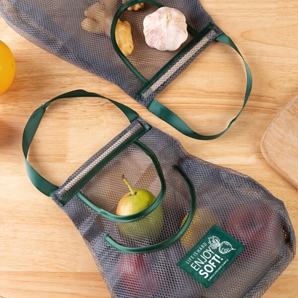 1pc/2pcs; Large Capacity Double Layer Hanging Mesh Storage Bag; Reusable Bags; Fruit And Vegetable Bags - Image 3