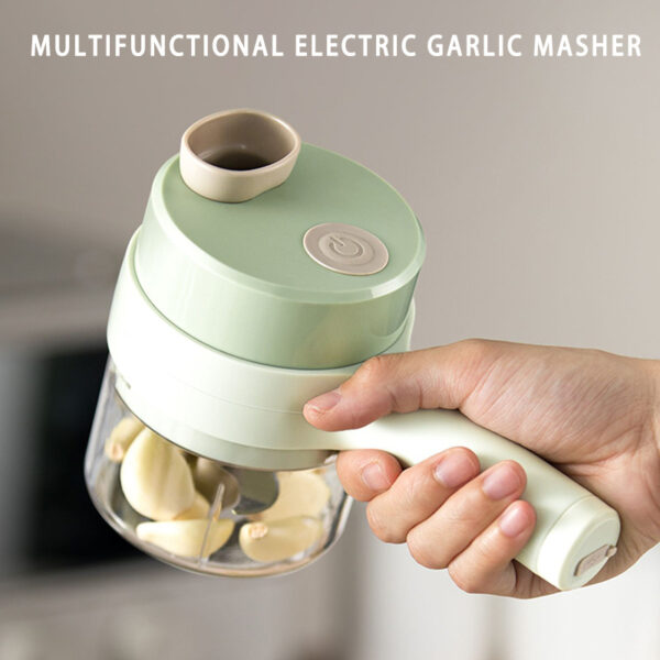 4 In 1 Vegetable Chopper Handheld Electric Vegetable Cutter Set Portable Wireless Garlic Mud Masher Garlic Press And Slicer Set Multifunctional Electric Mini Food Processor - Image 8