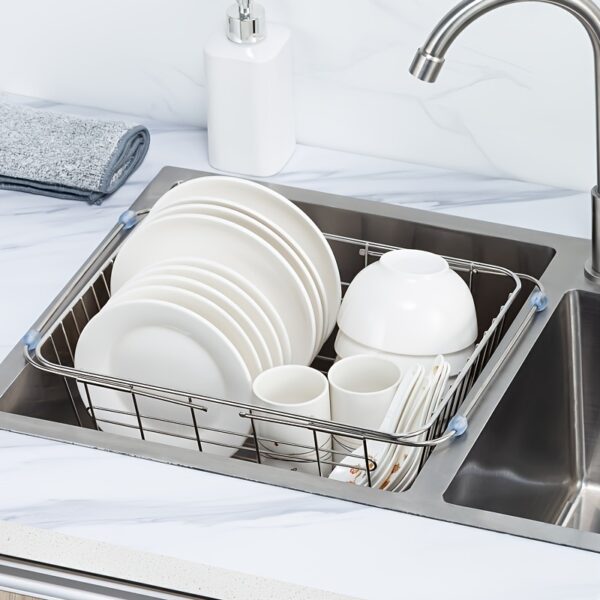 1pc Drain Rack; Drain Basket; Stainless Steel Kitchen Basket; Home Utensil Holder; Sink Basket; Retractable Sink Rack Suitable For Rectangular Sink Bowl Plate Organizer Storage - Image 7