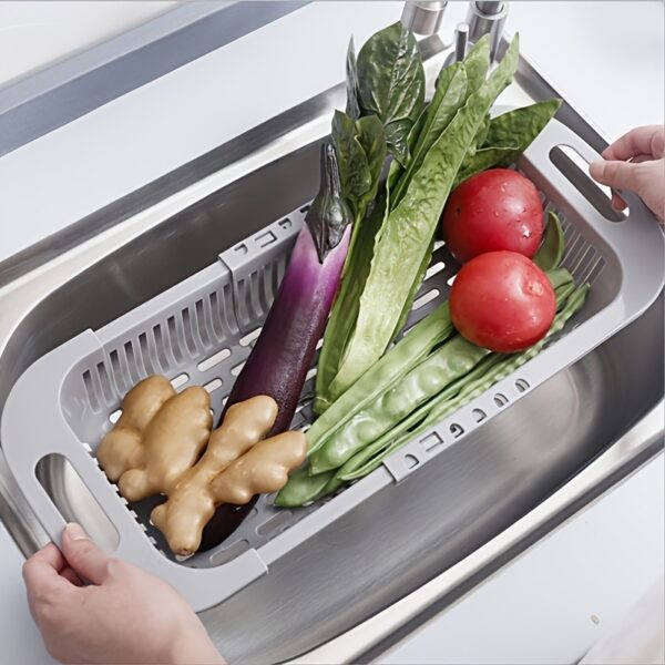 1pc Retractable Adjustable Vegetable Drain Basket; Rectangular Plastic Basket; Household Kitchen Dishwashing And Vegetable Rack; Sink Drain Basket - Image 4