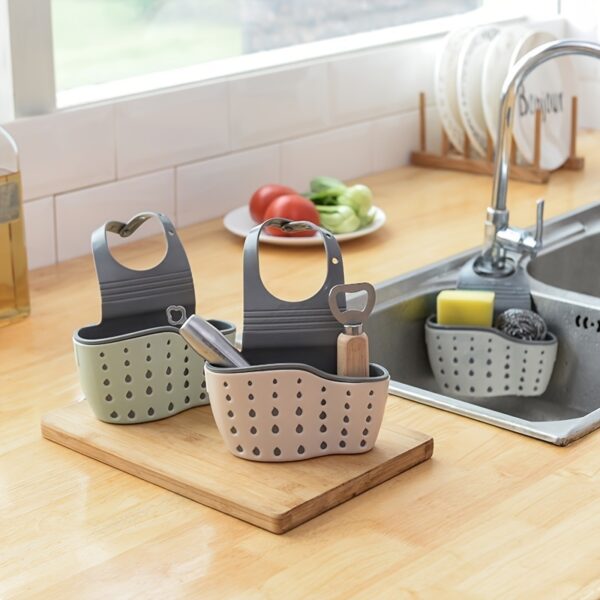 1 Pc Sink Sponge Rack; Sink Organizer Silicone Storage Box; Hangable Multifunctional Drainage Adjustable Shoulder Strap; Sponge Rack - Image 13