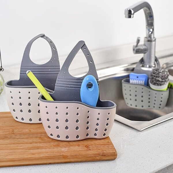 1 Pc Sink Sponge Rack; Sink Organizer Silicone Storage Box; Hangable Multifunctional Drainage Adjustable Shoulder Strap; Sponge Rack - Image 8