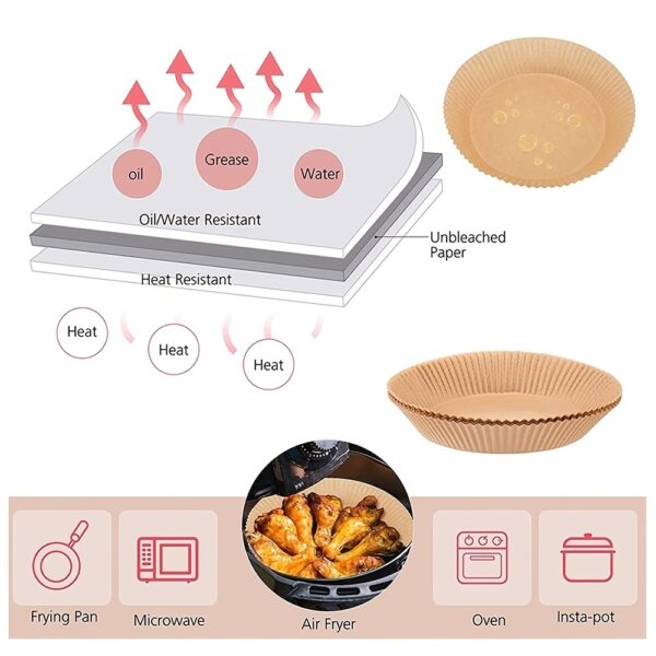 50pcs Air Fryer Disposable Paper Liner; Parchment Paper; Non-stick Disposable Air Fryer Liners; Baking Paper; Oil-proof; Water-proof; Parchment For Baking Roasting Microwave - Image 10