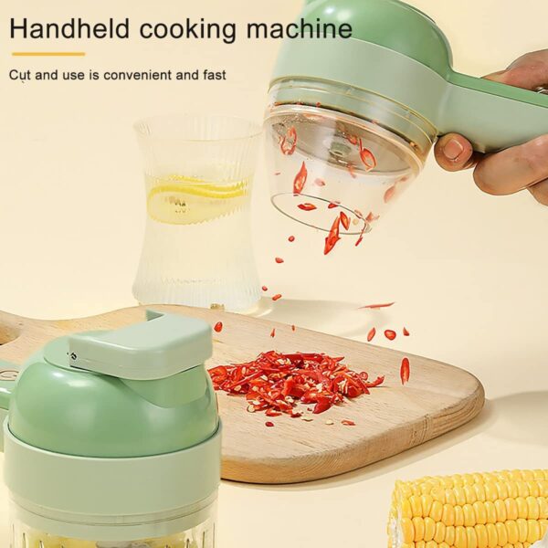 1pc 4 In 1 Vegetable Chopper Handheld Electric Vegetable Cutter Set Portable Wireless Garlic Mud Masher Garlic Press And Slicer Set Multifunctional Electric Mini Food Processor - Image 2