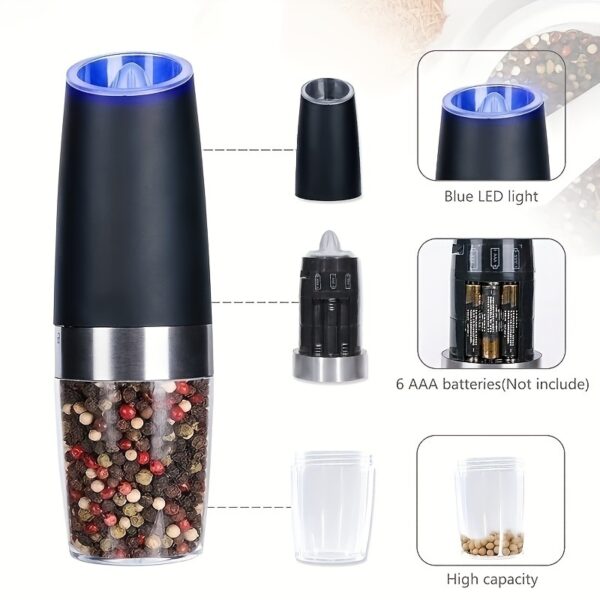 1pc/2pcs Electric Pepper Mill Herb Coffee Grinder Automatic Gravity Induction Salt Shaker Grinders Machine Kitchen Herb Spice Mill Tools (Battery Not Included) - Image 11