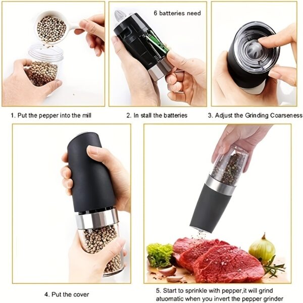 1pc/2pcs Electric Pepper Mill Herb Coffee Grinder Automatic Gravity Induction Salt Shaker Grinders Machine Kitchen Herb Spice Mill Tools (Battery Not Included) - Image 6