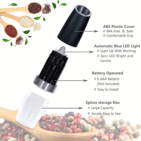 1pc/2pcs Electric Pepper Mill Herb Coffee Grinder Automatic Gravity Induction Salt Shaker Grinders Machine Kitchen Herb Spice Mill Tools (Battery Not Included) - Image 10