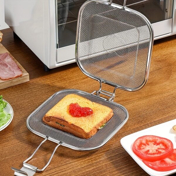 Sandwich Toaster Bread Grill Net Stainless Steel Sandwich Grilling Basket Foldable Sandwich Baking Tool Oven Food Grill Rack - Image 2