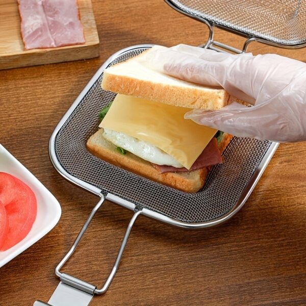 Sandwich Toaster Bread Grill Net Stainless Steel Sandwich Grilling Basket Foldable Sandwich Baking Tool Oven Food Grill Rack - Image 4