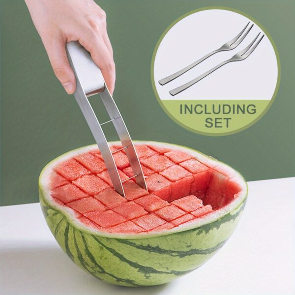 1pc Watermelon Cutter Slicer, Stainless Steel Watermelon Cube Cutter Quickly Safe Watermelon Knife, Fun Fruit Salad Melon Cutter For Kitchen Gadget - Image 4