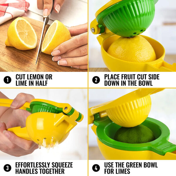 Metal 2-In-1 Lemon Lime Squeezer - Hand Juicer Lemon Squeezer - Max Extraction Manual Citrus Juicer (Vibrant Yellow and green Atoll) - Image 5