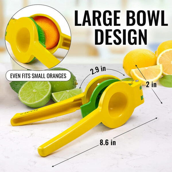 Metal 2-In-1 Lemon Lime Squeezer - Hand Juicer Lemon Squeezer - Max Extraction Manual Citrus Juicer (Vibrant Yellow and green Atoll) - Image 7