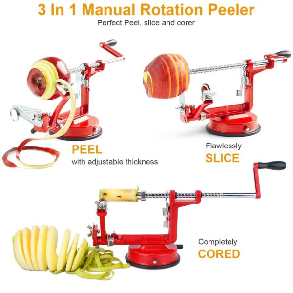 3In 1 Apple Peeler Manual Rotation Potato Fruit Core Slicer Kitchen Hand Cracking Corer - Image 2