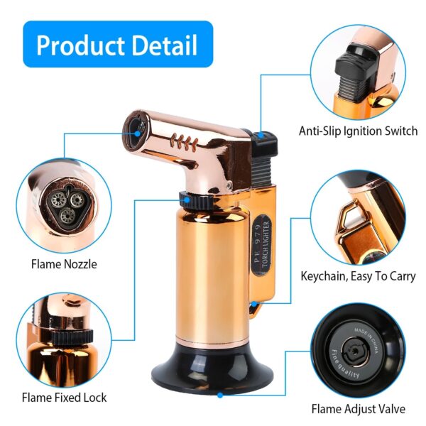 Culinary Butane Torch Lighter Refillable Blow Torch Adjustable Flame Kitchen Cooking BBQ Torch (Gas Not Included) - Image 3