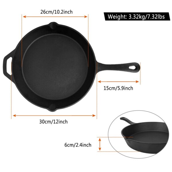 Pre-Seasoned Cast Iron Skillet Oven Safe Cookware Heat-Resistant Holder 12inch Large Frying Pan - Image 3