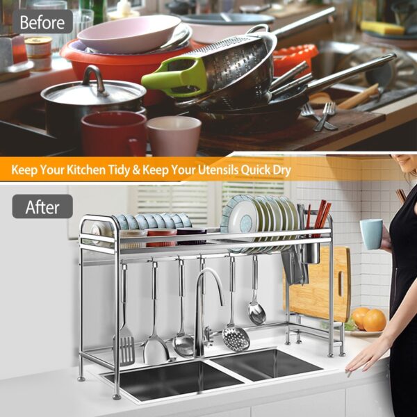 Over Sink Dish Drying Rack Shelf Stainless Steel Kitchen Countertop Bowl Dish Chopping Board Organizer Rack - Image 3