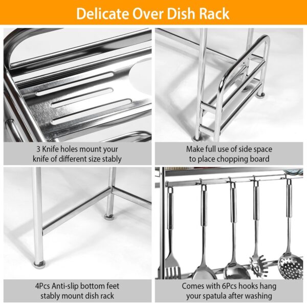 Over Sink Dish Drying Rack Shelf Stainless Steel Kitchen Countertop Bowl Dish Chopping Board Organizer Rack - Image 4