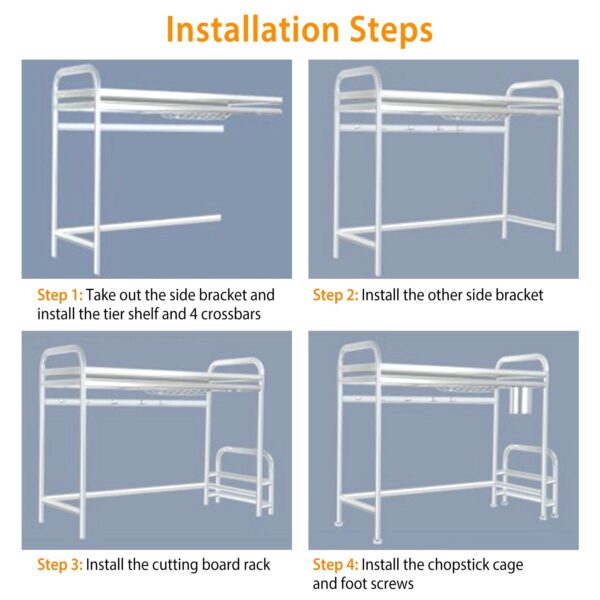 Over Sink Dish Drying Rack Shelf Stainless Steel Kitchen Countertop Bowl Dish Chopping Board Organizer Rack - Image 6