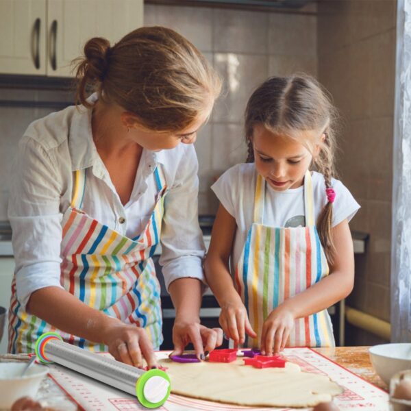 Dough Rolling Pin Dough Roller Stainless Steel Rolling Pins with 4 Removable Adjustable Thickness Rings and Rolling Mat - Image 8