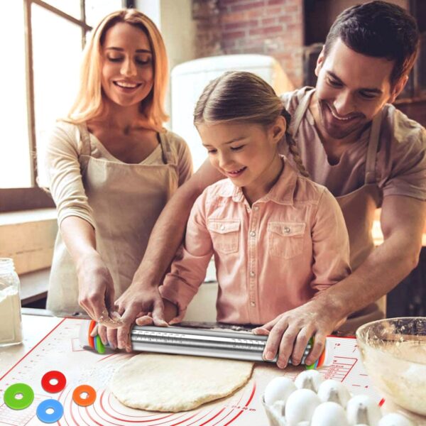 Dough Rolling Pin Dough Roller Stainless Steel Rolling Pins with 4 Removable Adjustable Thickness Rings and Rolling Mat - Image 9