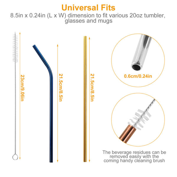 10Pcs 8.5in Stainless Steel Drinking Straws Reusable Metal Drinking Straws for 20oz Tumbler - Image 13