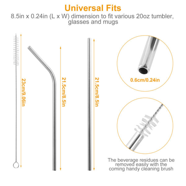 10Pcs 8.5in Stainless Steel Drinking Straws Reusable Metal Drinking Straws for 20oz Tumbler - Image 3