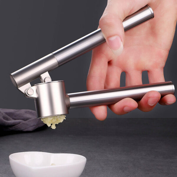 Kitchen Garlic Press with Soft;  Easy to Squeeze Ergonomic Handle - Garlic Mincer Tool with Sturdy Design Extracts More Garlic Paste - Easy to Clean Garlic Crusher and Ginger Press (Silver) - Image 2