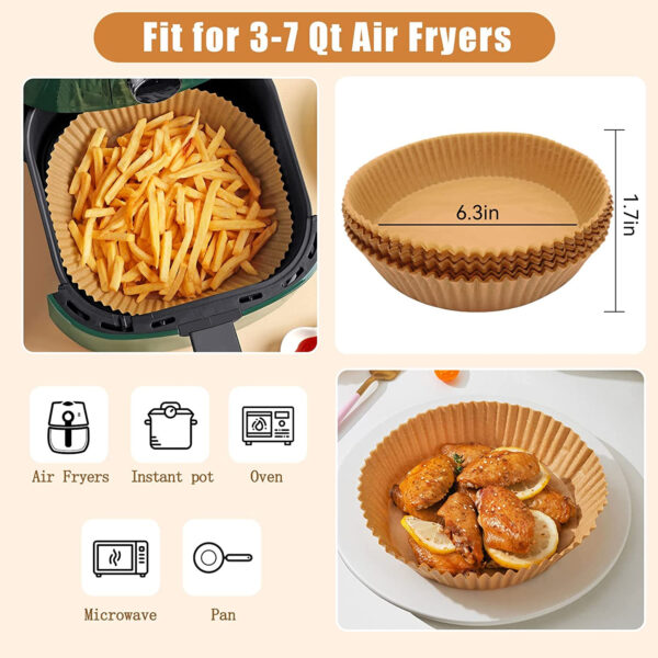 Air Fryer Disposable Paper 100 Pcs Round Non-Stick Paper Prime Oil-proof Parchment Paper Cooking Paper for Fryers Basket Frying Pan Microwave Oven - Image 3