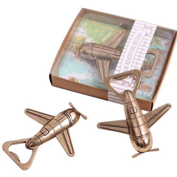 2 Pcs Retro Antique Bronze Aircraft Bottle Opener Metal Airplane Beer Bottle Opener Wedding Favours - Image 2