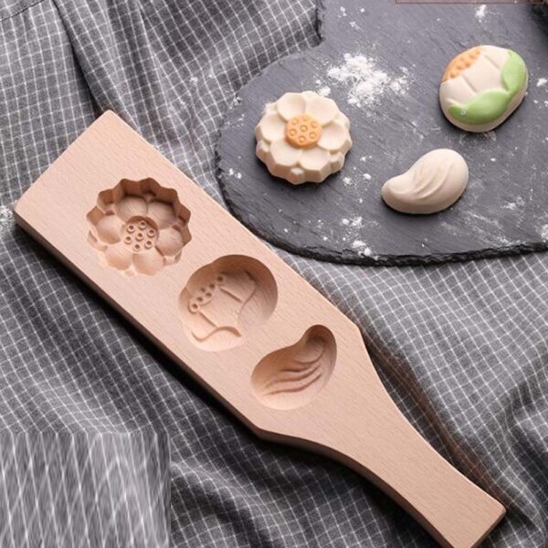 Wooden Moon Cake Mold Wagashi Snow Skin Mooncake Mold DIY Rice Cake Baking Mold 3D Lotus 15-30g - Image 2