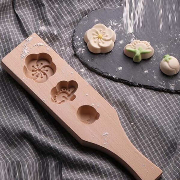 Wooden Moon Cake Mold Wagashi Snow Skin Mooncake Mold DIY Rice Cake Baking Mold 3D Plum Blossom 10-25g - Image 2