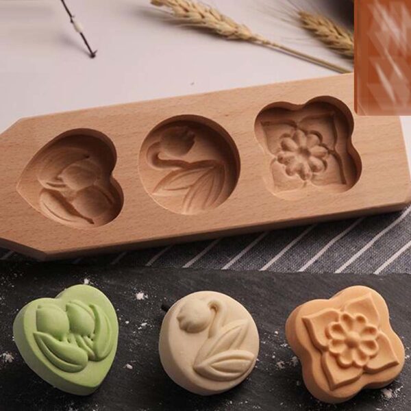 Wooden Moon Cake Mold DIY Rice Cake Baking Mold Wagashi Snow Skin Mooncake Mold Tulip 40g - Image 2