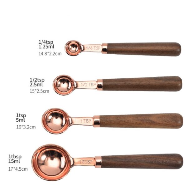 Rose Gold Measuring Cups and Spoons Set, Copper Pink Stainless Steel Cup and Spoon with Wooden Handle, Coffee Cake Milk Baking Measuring Cup - Image 4