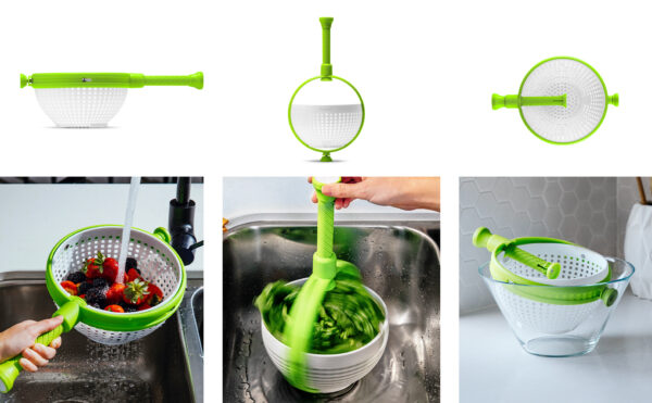 Spina | Easy-To-Use Salad Spinner | Non-Scratch, Nylon Spinning Colander | Lettuce Spinner | Colander with Collapsible Handle |  Green - Image 2