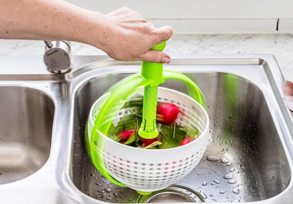 Spina | Easy-To-Use Salad Spinner | Non-Scratch, Nylon Spinning Colander | Lettuce Spinner | Colander with Collapsible Handle |  Green - Image 12