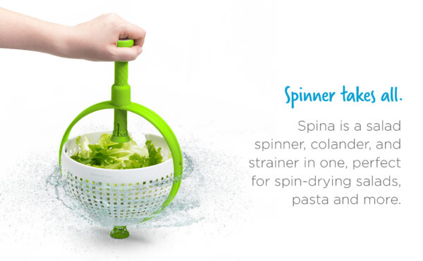 Spina | Easy-To-Use Salad Spinner | Non-Scratch, Nylon Spinning Colander | Lettuce Spinner | Colander with Collapsible Handle |  Green - Image 14