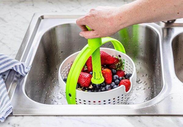 Spina | Easy-To-Use Salad Spinner | Non-Scratch, Nylon Spinning Colander | Lettuce Spinner | Colander with Collapsible Handle |  Green - Image 5