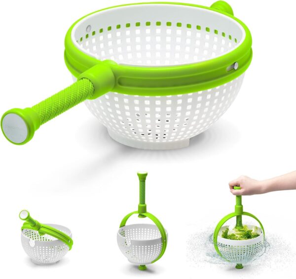 Spina | Easy-To-Use Salad Spinner | Non-Scratch, Nylon Spinning Colander | Lettuce Spinner | Colander with Collapsible Handle |  Green - Image 7