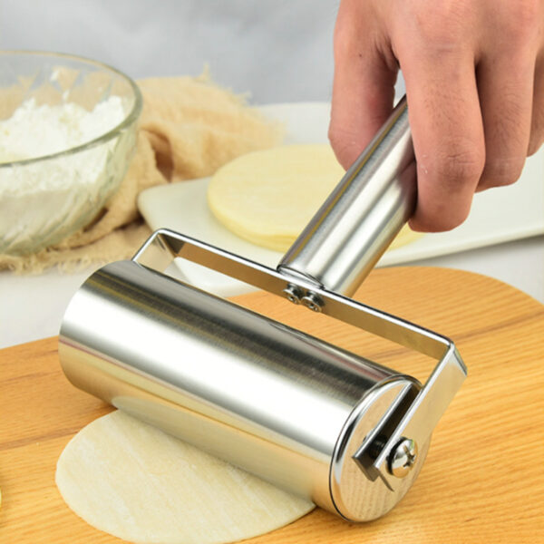 1pc, Baker Roller, 360 Degree Rolling Baker Roller, Stainless Steel Roller For Baking, Creative Stainless Steel Dough Roller, Non-stick Pastry Roller, Pizza Cooking Tool, Kitchen Supplies - Image 2