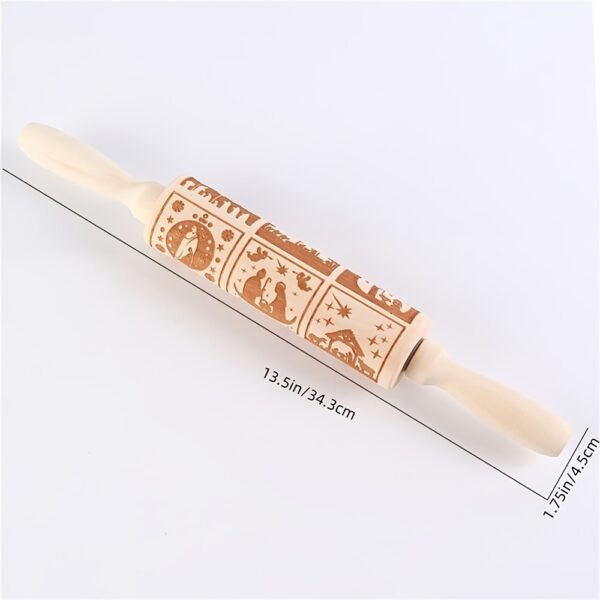 1pc Embossing Rolling Pin Christmas Pattern Xmas Wooden 3D Engraved Nativity With Jesus 9 Different Pattern Design For Baking Cookies - Image 4